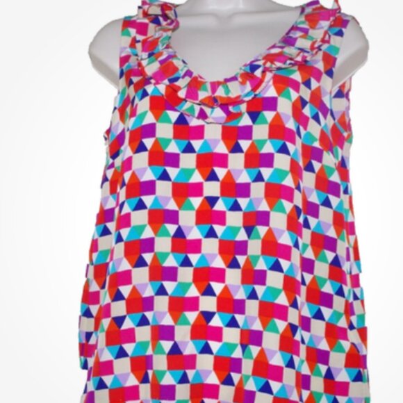 Kate Spade Abbey Multi-Color Geometric Print sleeveless ruffled blouse 2 - Picture 2 of 4